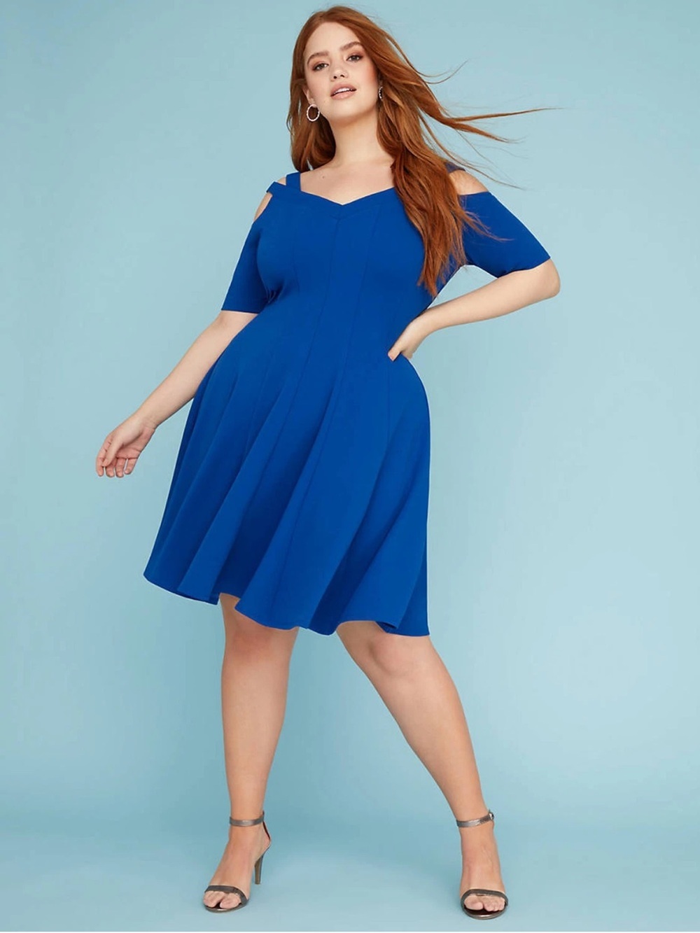 Lane Bryant Strappy Shoulder Fit and Flare Dress True Blue Size 16 Lined